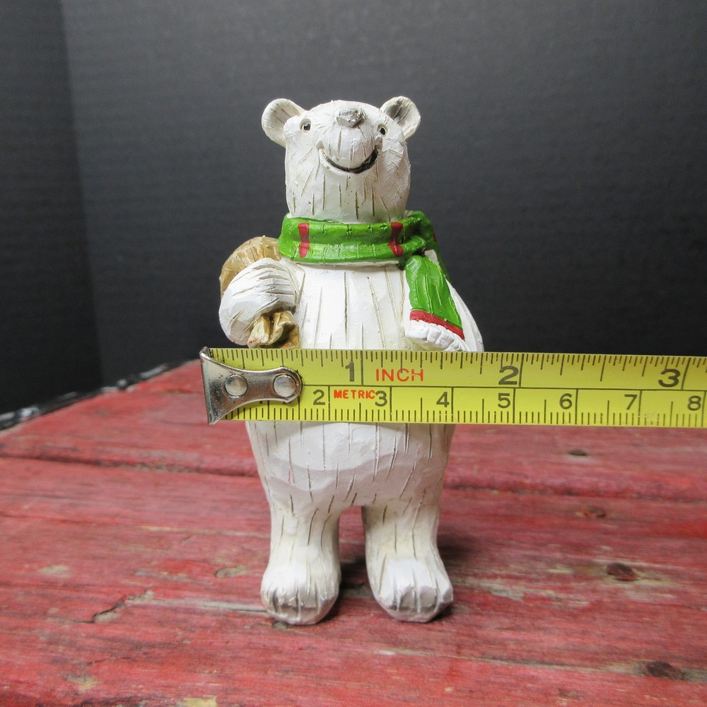 Christmas Polar Bear Figurine Statue with Scarf & Sack Winter Holiday Decor NEW - Picture 8 of 8